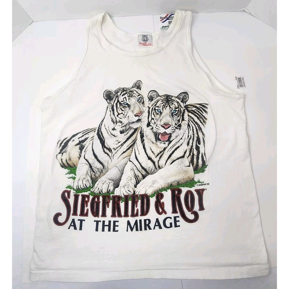 VTG Siegfried And Roy White Tiger 90's Mirage Las Vegas Tank Top Sz Est LARGE